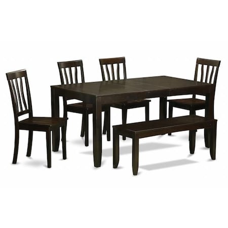 East West Furniture East West Furniture LYAN6-CAP-W 6 Piece Kitchen Table With Bench-Table With Leaf and 4 Dining Room Chairs and Bench LYAN6-CAP-W